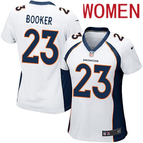 Women Denver Broncos 23 Devontae Booker White Nike Game NFL Jersey